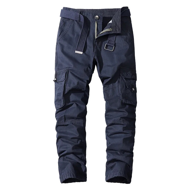 Four-season Pure Cotton Casual Pants Men's Work Pants Multi-pocket Straight Trousers