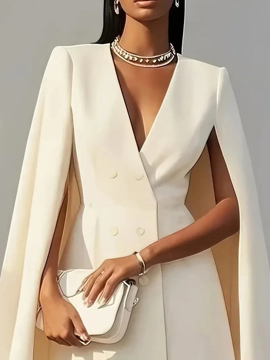 Autumn commuting double-breasted shawl cloak solid colour suit dress women's clothing