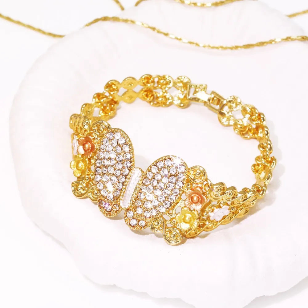 Dubai Gold Color Flower Jewelry Set Fashion Statement Big Butterfly Knot Jewellery Accessories For Women Wedding Gifts