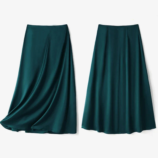 Women's Elegant Satin Midi Skirts High Waist Solid Color A-Line Skirt Summer Sophisticated Date Night Faldas de Mujer