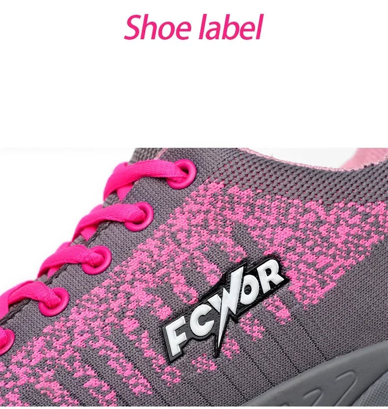 Women‘s Safety Shoes Anti-Smash Anti-Puncture Lightweight Fashionable Grey Pink Color Comfort Fit Daily Wear Protective