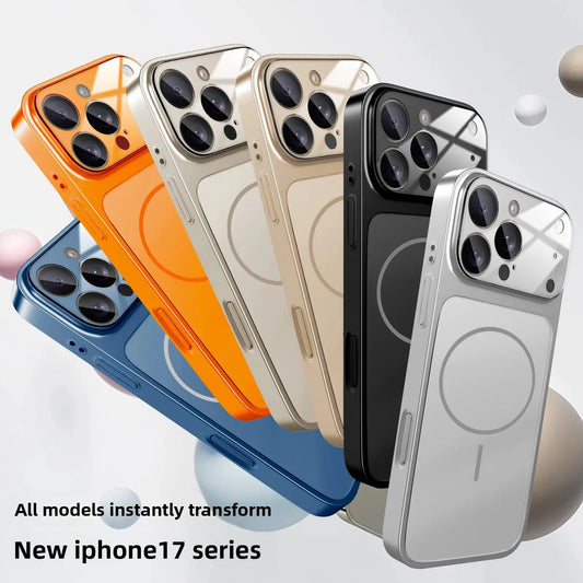 Glass For Magsafe Phone Case For iPhone 17 Air 16 15 14 13 Pro Max Magnetic Wireless Charge Armor Cover