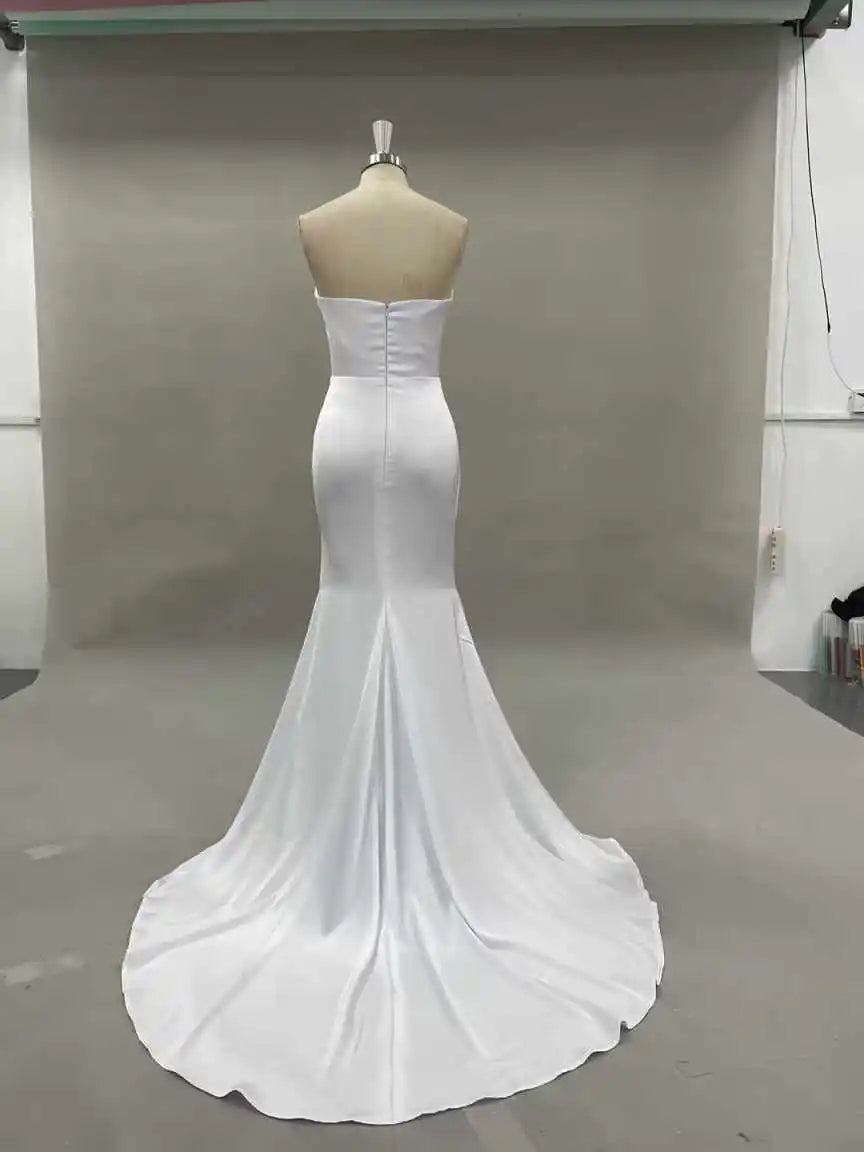 Mermaid Wedding Dresses Boho Strpaless Floor Length Bridal Dress White Evening Wedding Prom Gowns Customized