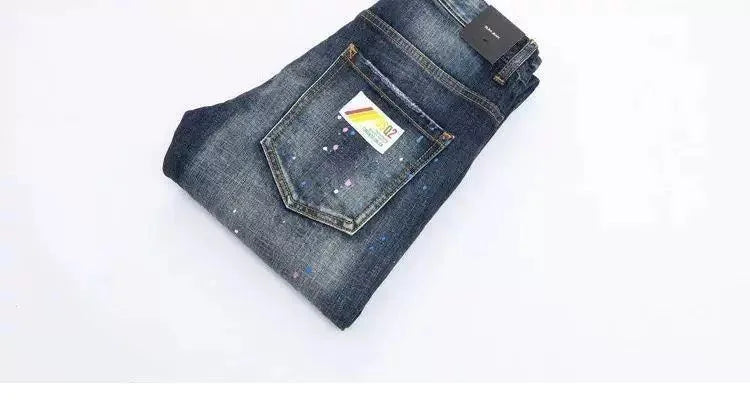Autumn and Spring New Fashion Trend Retro Ripped Straight Leg Elastic Denim Pants for Men Casual Sports High Quality Jeans