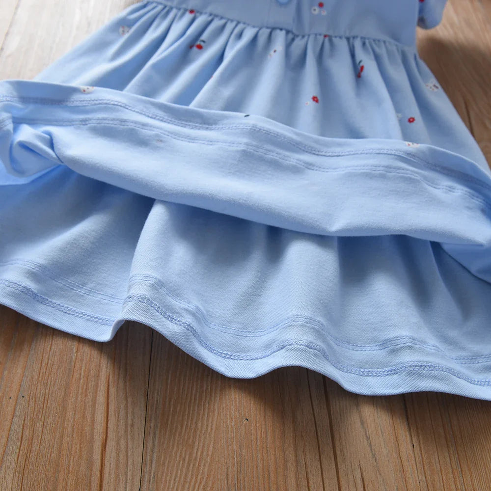Vestido de Verão para Bebês Meninas Manga Curta Gola Polo Roupa de Algodão para Meninas de 2 a 6 Anos Vestidos Infantis