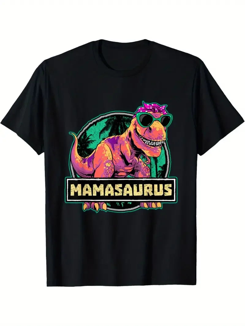 Funny MamaSaurus T-Rex Dinosaur Mom T-Shirt Retro Vintage Tee Soft Crew Neck Short Sleeve Shirt - Mother's Day Gifts for Women