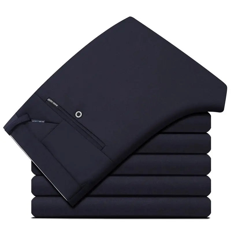 Elastic Waist Dress Pants Men, Professional Office Trousers Wrinkle Resistant, Spring Autumn Slim Fit Thin Business Chino Pants
