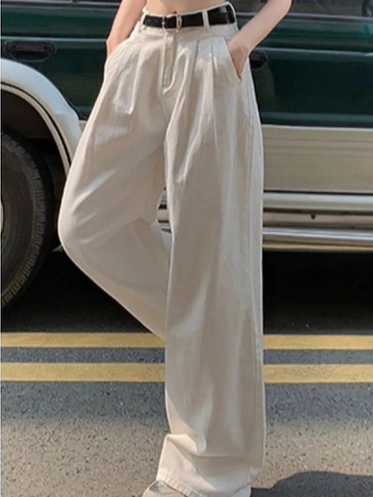 Women Wide Leg Sandy White Hipster Casual Trousers