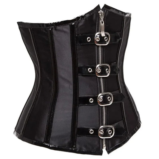 Gothic Steampunk Underbust Corset Top Black Red Spiral Steel Boned Waist Trainer Bustier with Zip Buckles Sliming Corselet