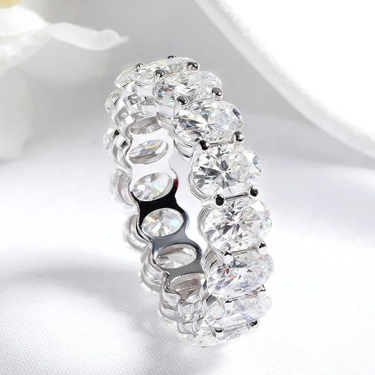 5*7mm Oval Cut Moissanite Ring for Women Full Eternity Bands Lab Diamond Promise Jewelry Pure S925 Silver Female Rings