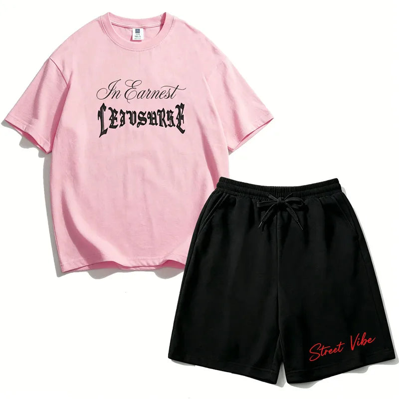 2Pcs Boys Cotton Summer Outfit Gothic Street Style Print T-shirt and Shorts Casual Sportswear for Kids 3-14Y RZ29
