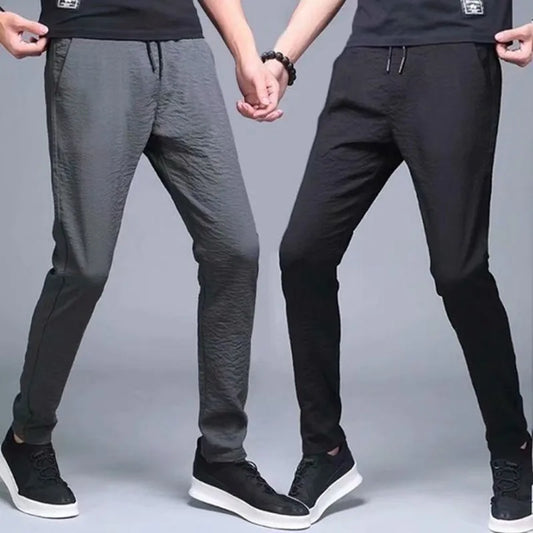 2024 new Men's Ice Silk Trousers Solid Color Mid-Waist Loose Breathable Straight-Leg Casual Pants Thin Quick-Drying Sports Pants