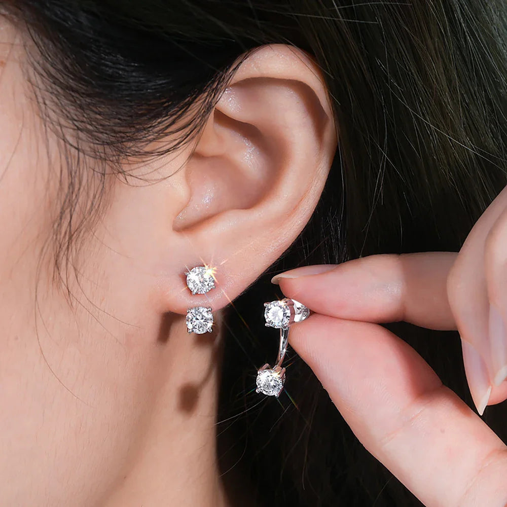 Moissanite Stud Earring with Certificates 925 Silver Lab Diamond Drop Earring 2-wearing Style Detachable Earcuff for Women