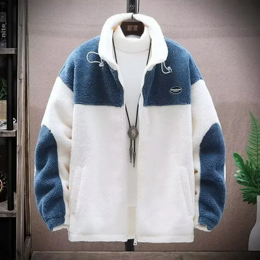 Winter Corduroy Thickened Warm Coat Cotton Clothes Men Sheep Velvet Crop Top Fiber Mixed Fabric Logic Line Scarf