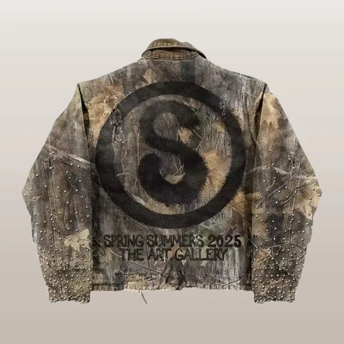 Retro Camouflage Leaf Jacket Y2K Coats Mens Womens Harajuku Hip Hop Letter Embroidery Patchwork Oversized Jacket Casual Clothes