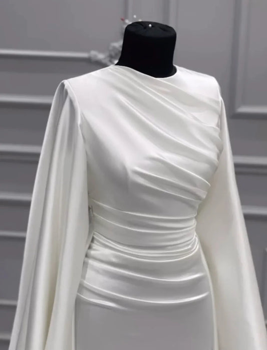 Eightale Arabic Wedding Dresses O-Neck Customized Long Sleeves Satin Mermaid Muslim Bridal Gown Vestidos De Novia
