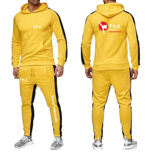 2025 WTF World Taekwondo Federation Men's New Solid Color Sweatshirt Set Casual Long-sleeved Hoodies +Sport Long Pants Suit