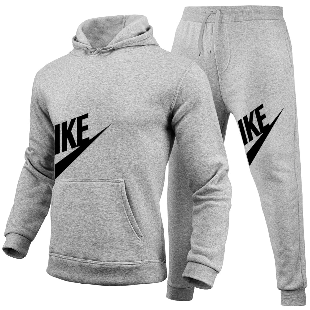 Men's Autumn and Winter Pattern Casual Two-Piece Set Hooded Sweatshirt and Pants with Pockets Regular Fit Outdoor Sport Suit