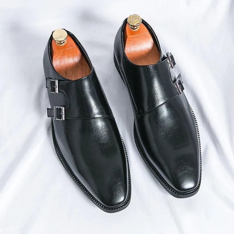 Men's Classic Monk Strap Leather Dress Shoes – Retro Formal Business Footwear