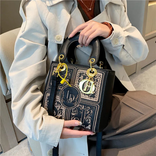 Fashion Top-Handle Bag for Ladies Elegant Handbag with Royal Embroidery Design Versatile Crossbody Style Women Handbags Hand Bag