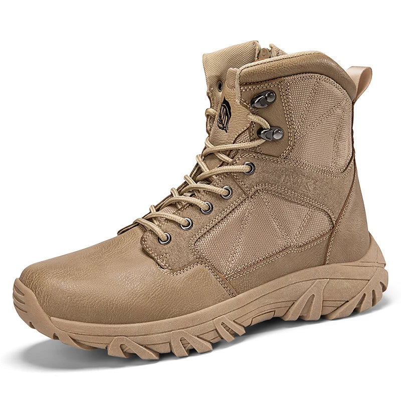 Brand High-Top Leather Men's Boots Breathable Desert Combat Men Work Ankle Outdoor Non-slip Hiking Boots Men's Motorcycle Boots