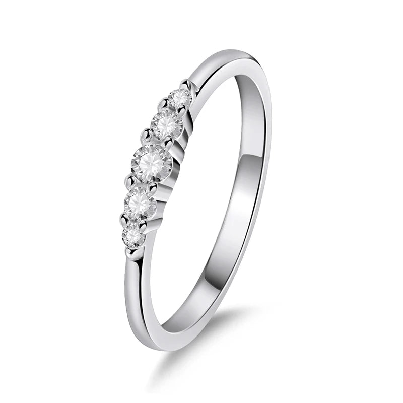 0.13CTTW 2.5mm Certified Moissanite Rings for Women 5 Stones Sparkling Sterling Silver 925 Wedding Band Mach Diamond GRA