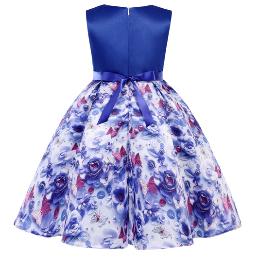 Europe and the United States hot new children's sleeveless bow print dress princess holiday party evening dresses