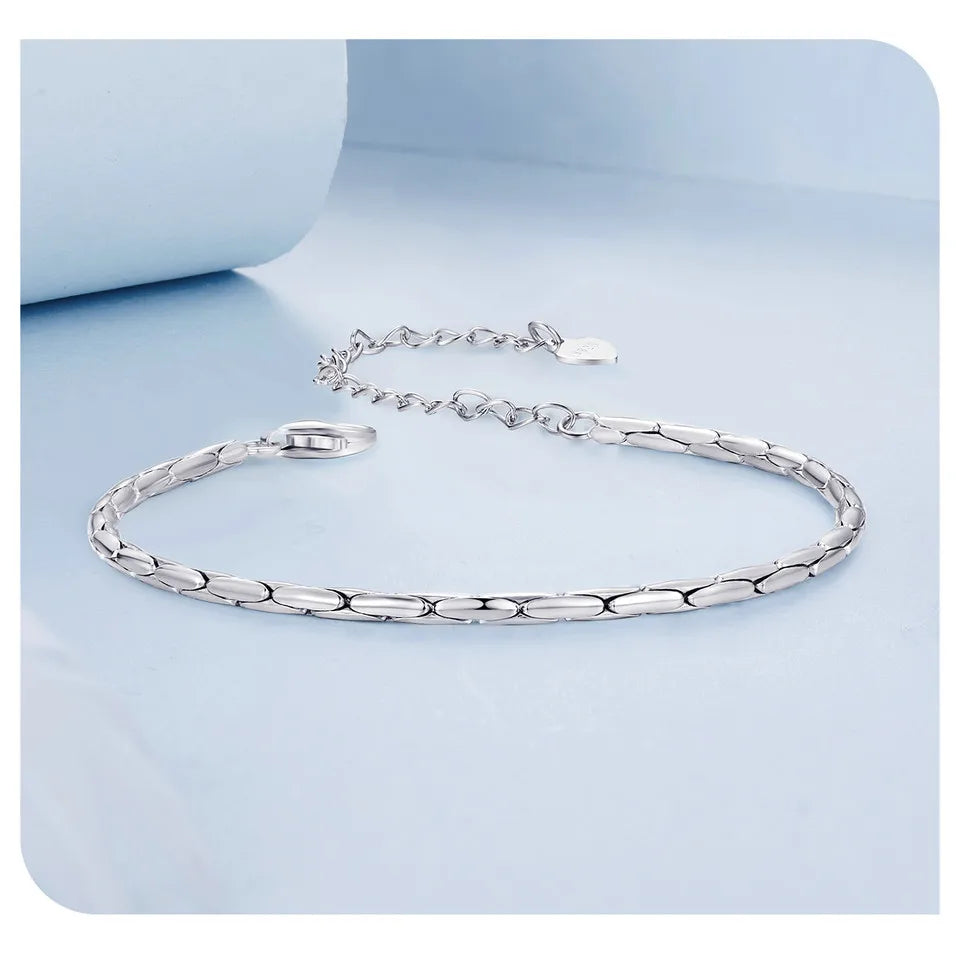White Gold Plated Bracelet for Women, 925 Sterling Silver Snake Chain Bracelet Dainty Fashion Basic Bracelet BSB173