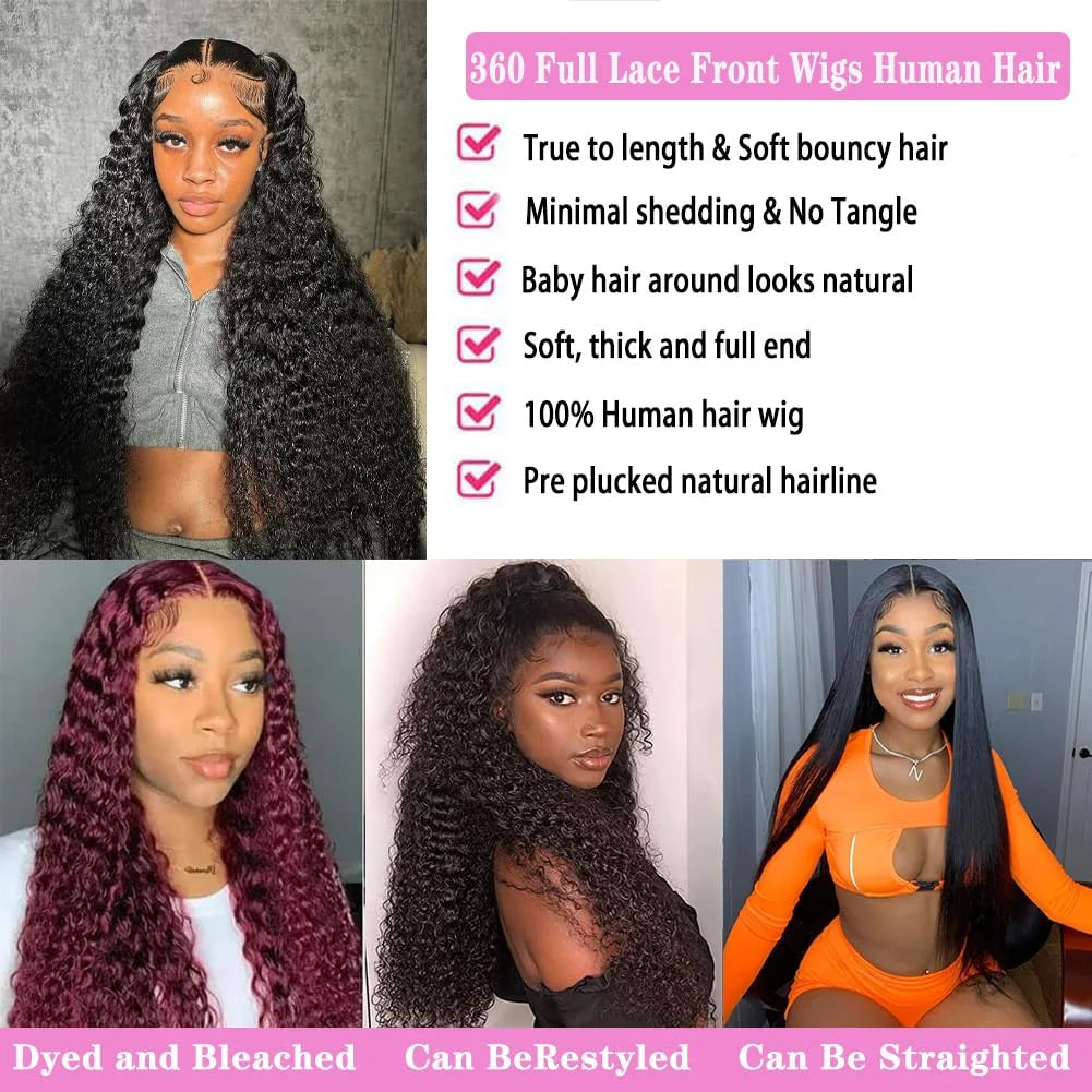360 Full Lace Wig Invisible Drawstring Deep Wave Frontal Wig Curly Human Hair Wigs Brazilian 13X4 Hd Lace Wig 220 Density 36Inch
