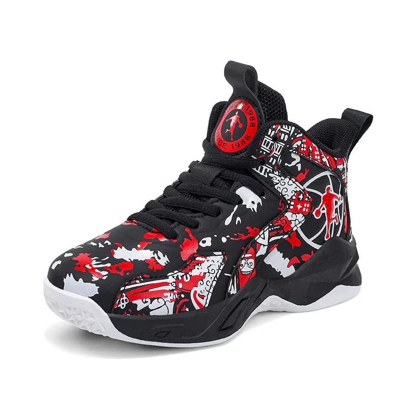 Original Children's Basketball Shoes Fashion Print Purple Basketball Sneakers Kids Training Shoes High Top Sports Shoes For Boys