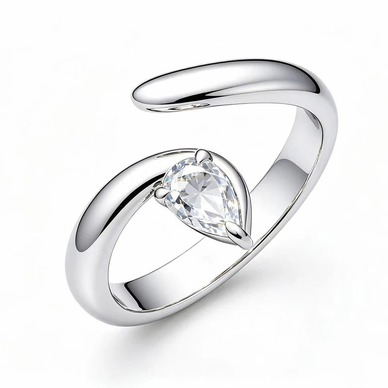D VVS1 Pear Cut 0.5CT Moissanite Rings for Women Elegant Wedding Proposal Band S925 Sterling Silver Plated 18K Jewelry