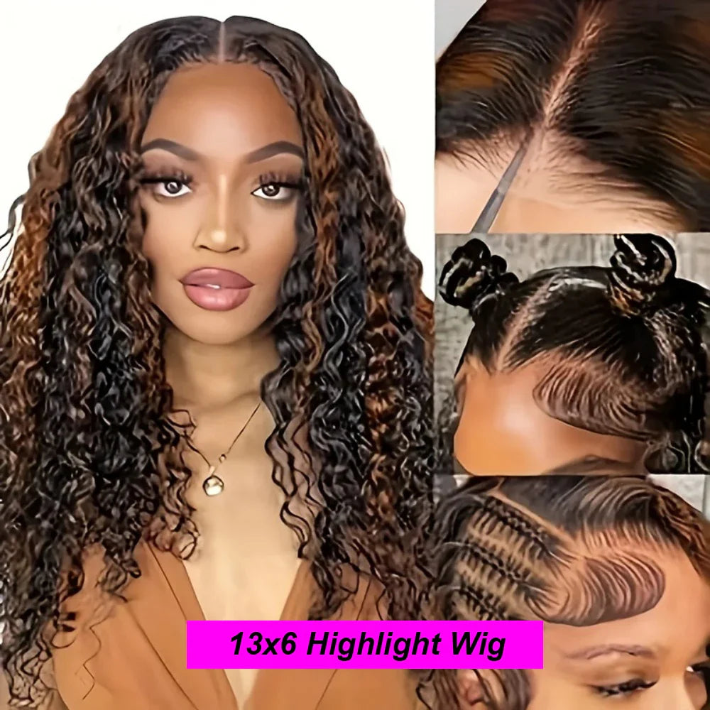 Highlight Deep Wave 4/27 Lace Front Wig Human Hair 13x6 13x4 HD Lace Frontal Wig 1B/30 Colored Ombre Honey Blonde Human Hair Wig