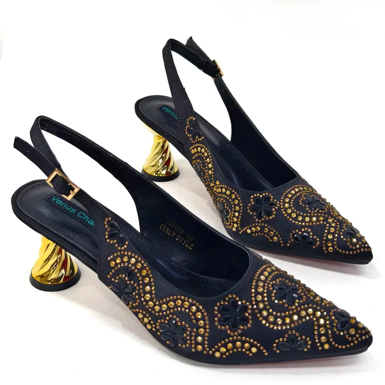 2024 Summer New Design Specials Italian Women Shoes and Bag Set in Royal Green Color Comfortable Heels With Rhinestone for Party