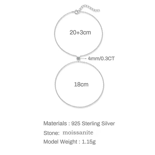 4mm Moissanite Ring Bracelet for Women Elegant S925 Sterling Silver Adjustable Chain Lab Diamond Jewelry Birthday Gifts