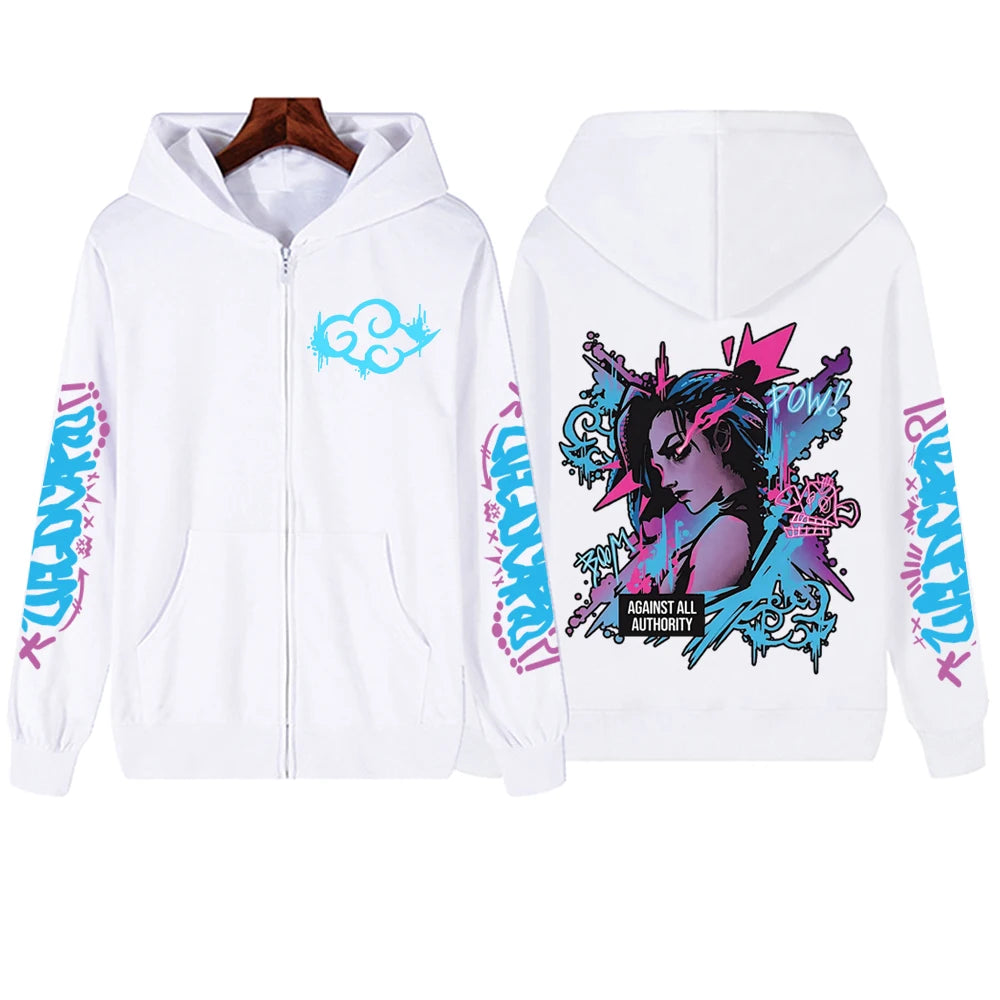2025 Anime Arcane Vi Zipper Hoodie Harajuku Pullover Tops Long Sleeve Loose Casual Sweatshirts
