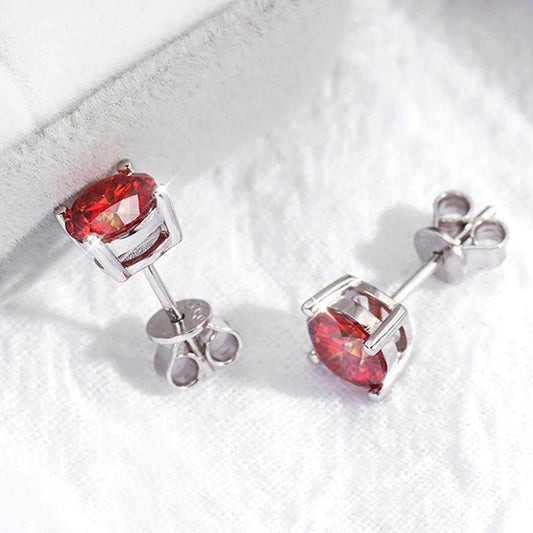 0.5-3CT Red Moissanite Stud Earrings for Women Luxury Jewelry S925 Sterling Silver Plated Platinum Party Ear Studs