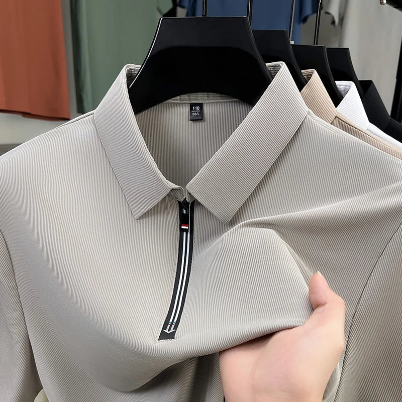 Original Quality Men's Polo Shirt High-End Solid Color Half Zipper Short Sleeve Summer Lapel T-Shirt Business Casual Menswear