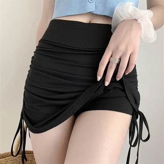 Sexy Mini Solid Skirts Womens Spring Summer High Waist Casual Skirt Women Fashion White Shirring Slim Skinny Kawaii Skirt