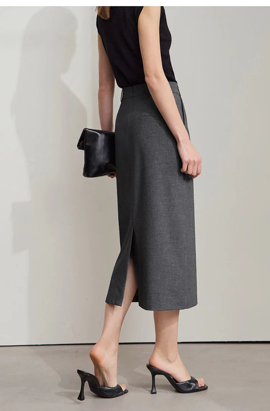 Women's Midi Skirt Minimalist New Summer Style High Intelligence Sense Commuting Elegant Back Slit Straight Skirt 12522034