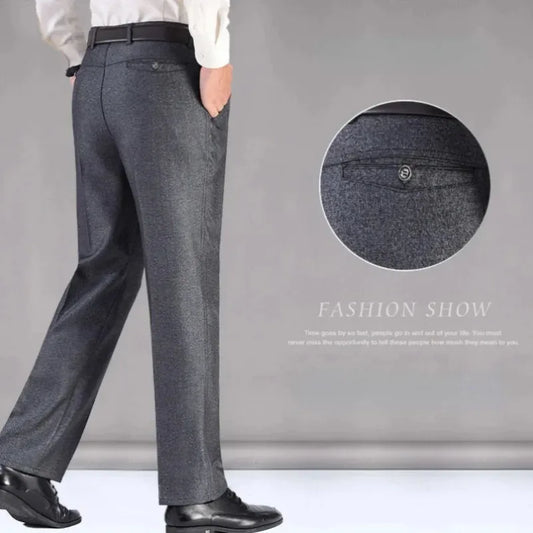 Men's Summer Thin Business Casual Pants Autumn Fashion Solid Gentle Thicken Trousers Male Brand Suit Pant Black Grey GOZBKF