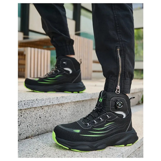 Men's Safety Shoes High Top Work Safety Shoes Steel Toe Sneakers Rotation Button Anti-smash Antipuncture Steel Safety Boots