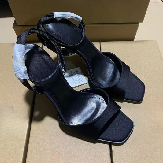Black Sexy High Heels Women Summer Elegant Party Dress Sandals Designer Peep Toe Big Size Stiletto Ankle Strap Lady Office Shoes