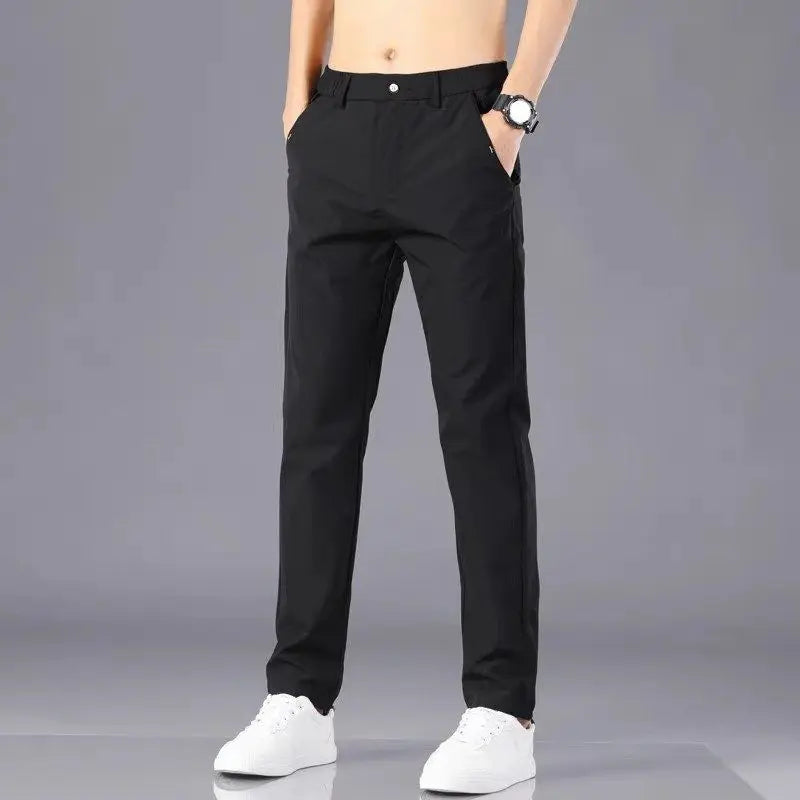 Men's Lightweight Casual Pants Summer Thin Ice Silk Straight Tube Simple Business Office Trousers Comfortable Soft Daily Wear