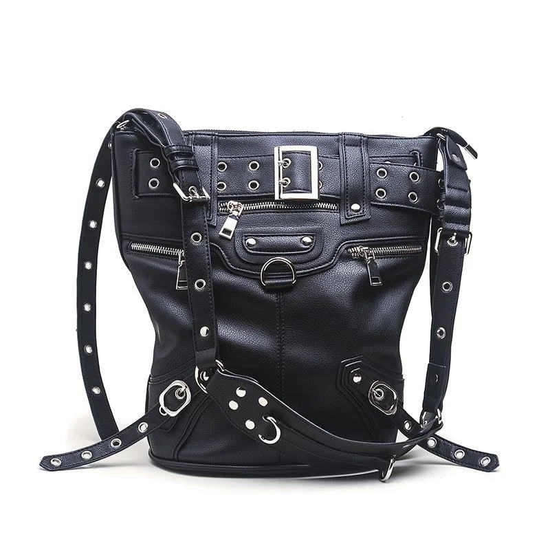 High Street Vintage Handbag Women New Rivet Large Capacity Casual Crossbody Bags Ladies Moto Biker Black Messenger Bag