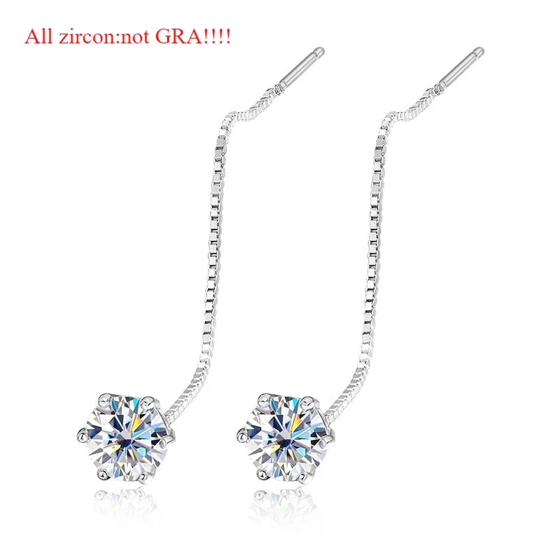 5/6.5mm Tassel Moissanite Drop Earrings Lab Diamond Sparkling Women Wedding Jewelry Pure 925 Silver Plated 18K Earring