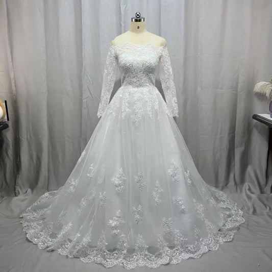 Customizead Ball Gown Wedding Dress Long Sleeves Lace Sequin Appliques Plus Size Formal Bridal Dresses Princess Wedding Gowns