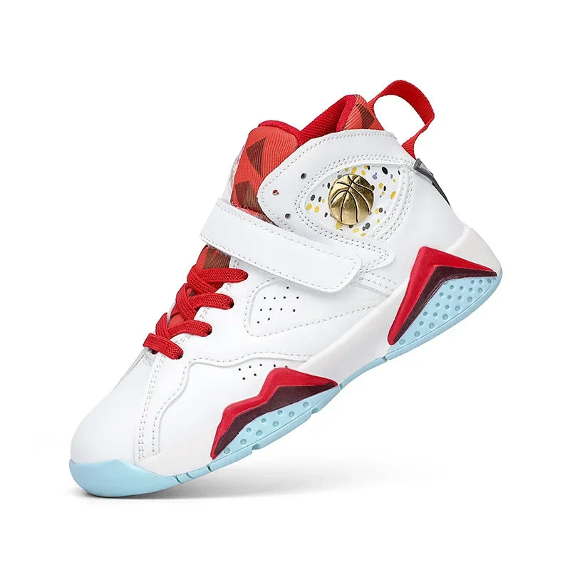 Children Summer High Top Basketball Shoes Boy Breathable Anti Slip Casual Sneakers Man Velcro Non Slip Rebound Kid Running Shoes