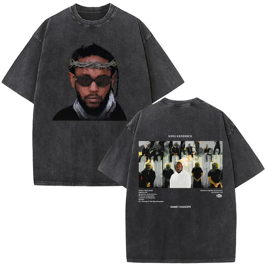 Washed Vintage Rapper Kendrick Lamar Album Merch T-shirts Men's Clothing Hip Hop Retro Oversized T-shirt Fashion Trend Tee Shirt