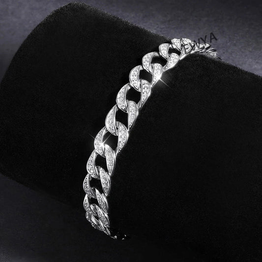 Full 1.2mm D Color Moissanite Cuban Chain Bracelet For Men Women S925 Silver Pass Diamond Test 8mm Wide Link Bracelets Gift