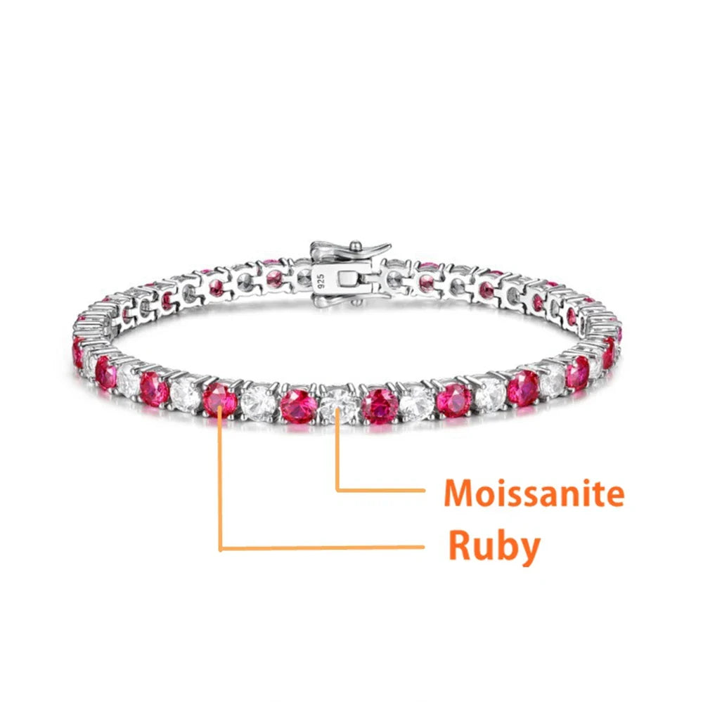 4mm 5mm Moissanite Diamond and Emerald Ruby Tennis Bracelet for Women Men S925 Sterling Silver Fine Jewelry